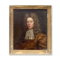 John Riley, Portrait of a gentleman, bust length, with wig and lack stock, Oil on canvas