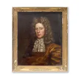 John Riley, Portrait of a gentleman, bust length, with wig and lack stock, Oil on canvas