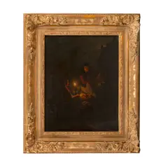 André Vermeulen, A candlelit market scene, oil on panel