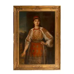Gustave Gaul, A woman in folk dress, oil on canvas laid down on masonite