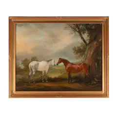 John Ferneley Senior, Melton Mowbray (a bay and a grey hunter in a landscape), oil canvas