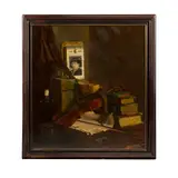 A corner of the library by Continental School, oil on panel, offered Apr 2022