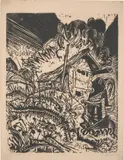 Ernst Ludwig Kirchner, Berghaus mit Gewitterwolke. Alphütte bei Gewitter, 1917, Holzschnitt auf festem Papier