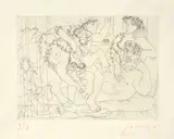 Pablo Picasso, Sculpteur, Garçon et Modèle avec un groupe sculpté représentant le rapt d' Europe, 1933, Radierung auf Pergament