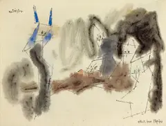 Ghosties by Lyonel Feininger, Um 1953, Feder über Bleistift, aquarelliert, auf dünnem Papier, sold May 2008