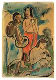 Max Pechstein, Studie nach Paul Gauguins „Maternité II, Aquarell und Tuschpinsel über Kreide auf Papier
