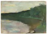 Lesser Ury, Bewaldetes Seeufer (Schlachtensee?), Berlin, Pastell auf Pappe