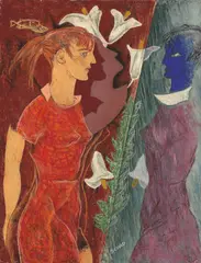 Christian Schad, Der grüne Spiegel, 1955, Wachstempera mit Relief auf Holz