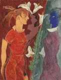 Christian Schad, Der grüne Spiegel, 1955, Wachstempera mit Relief auf Holz