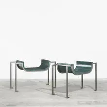 stools, pair by Renaud Vuaillat, c. 2000, steel, lacquered wood, sold Jun 2010
