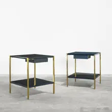 Maison Charles, nightstands, pair, c. 1960, lacquered wood, brass