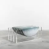 Karl Springer, bench, c. 1970, acrylic, mohair