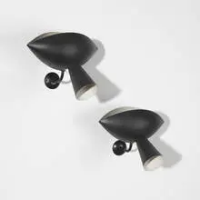 Chachan sconces, pair by Serge Mouille, 1957, enameled aluminum, enameled steel, sold Jun 2010