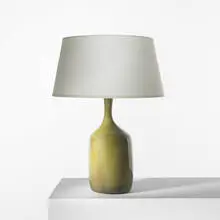 table lamp by Jacques & Dani Ruelland, c. 1960, glazed stoneware, vellum, sold Jun 2010