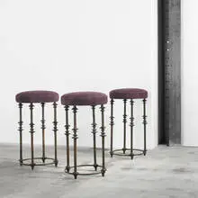 Chahan Minassian, bar stools, set of three, 2004, bronze with applied patina, suede