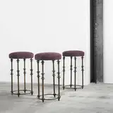 Chahan Minassian, bar stools, set of three, 2004, bronze with applied patina, suede