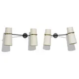 Lunel, sconces, pair, c. 1950, enameled iron, brass, linen