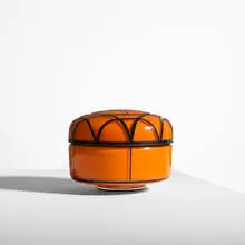 lidded box by Loetz, c. 1910, enameled glass, sold Jun 2010