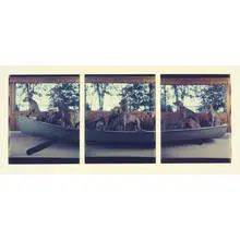 Rangeley Crossing (triptych) by William Wegman, 1991, Polaroid Polacolor, sold Apr 2010