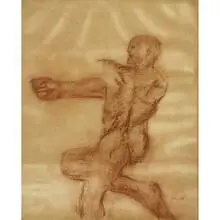 untitled (Figure Study) by Leon Golub, c. 1960, sanguin conte on vellum, sold Apr 2010