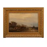 Fisherfolk on the beach by Continental School, oil on canvas, offered Apr 2022