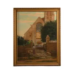 Paul Henri Bréham, After the Sunday services, oil on canvas