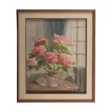 Lucienne Bisson, A potted pink hydrangea in an interior, oil on masonite