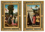 David et Abigail ; Jaël et Barac devant le corps de Sisera by Attribué au maître de l'Adoration d'Anvers, a pair, oil on panel, sold Nov 2022