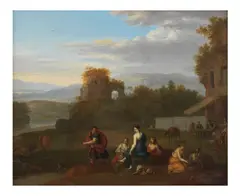 Daniel Vertangen, Paysage d'Arcadie animé, oil on panel