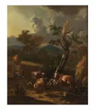 Johannes van der Bent, Paysage de campagne au troupeau, oil on canvas