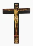 Ecole espagnole, La Crucifixion, oil on panel, a crucifix