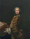 Portrait d'un castrat, supposé être Carlo Boschi, dit le Farinelli, avec une partition de Scarlatti by XVIIIe siècle Ecole napolitaine, oil on canvas, offered Nov 2022