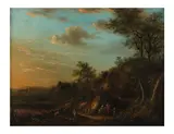 XVIIIe Siecle Ecole Allemande, Paysage champêtre animé de bûcherons, oil on panel