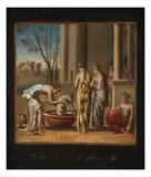 XIXe siècle Léonard Thiry, Médée tue un bélier en présence des filles de Pélias ; Médée prépare la potion pour rajeunir Aeson, a pair, oil on panel