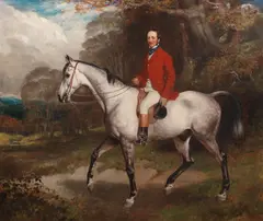 Rha William Osborne, Equestrian portrait of Thomas Conolly, MP, of Castletown, mounted on a dappled grey hunter in a wooded landscape, Oil on canvas