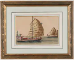 Studies of junks and barges in full sail by Chinese School, A group of seven, sold Dec 2022