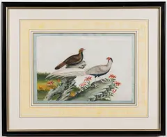 Studies of exotic East Asian birds against blossoming branches by Chinese School, A set of sixteen, sold Dec 2022