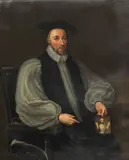 Portrait of Archbishop William Juxon (1582- 1663), three-quarter length, seated, in clerical robes, holding a portrait of Charles I before his execution by English School, Oil on canvas, sold Dec 2022