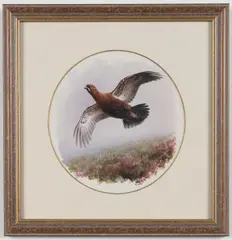 Grouse in flight by Rodger McPhail, Gouache, sold Dec 2022