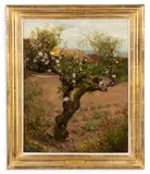 Herbert Alfred Bone, A cat in an apple tree, Oil on canvas