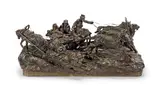 Vassili Yacovlevitch Grachev, patinated bronze figural group of a troika passing a peasant sleigh, patinated bronze