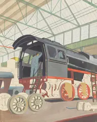 Lokomotivbau (Henschel, Kassel) by Carl Grossberg, 1937, Aquarell und Tuschfeder auf Bütten, sold Jun 2021