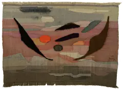Mitternachtssonne by Woty Werner, 1951, Bildwirkerei aus Seide, Wolle und Baumwolle, sold Dec 2020