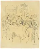 Rudolf Schlichter, Auf dem Anstand“ (Im Romanischen Café in Berlin), 1926, Kreide auf Papier