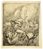 Schlägerei by George Grosz, 1913, Tuschfeder in Schwarz und Braun auf dünnem Papier, sold Oct 2018
