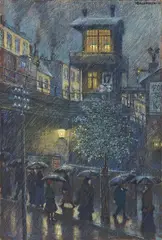 Regen by Hans Baluschek, 1917, Gouache und Farbkreiden auf genarbtem Velin, sold Jun 2018