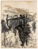 Georg Baselitz, Ohne Titel, 1976, Gouache, Kohle und Tuschpinsel auf Papier (Buchseite)