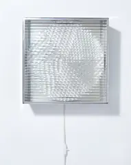 Heinz Mack, Rotor, 1971, Handgeprägte Aluminiumscheibe auf Elektromotor in Edelstahlkasten mit Wellenglas