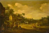 Joost Cornelisz Droochsloot, Eine Dorfstraße mit Pferdetränke vor dem Wirtshaus