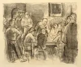 Karl Hofer, Beratung, Um 1936, Kohle, laviert, auf Papier